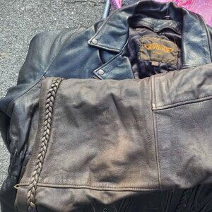 Motorcycle Women's Brown Leather Jacket WITH matching Chaps